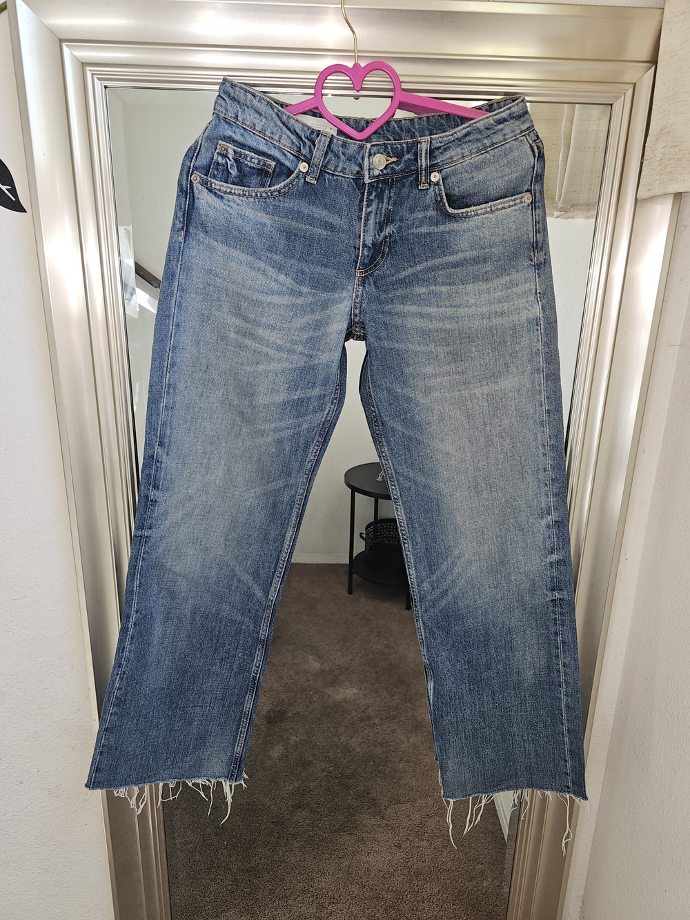 Zara Light Blue Straight-Leg Jeans with Raw Hem